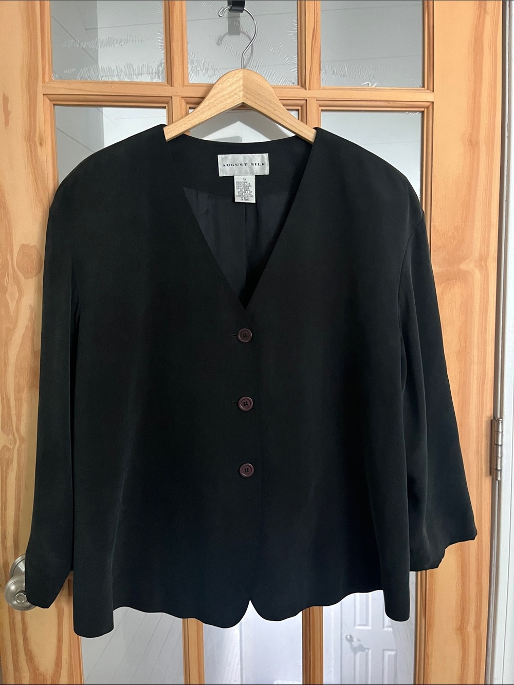 August Silk Vintage Lagenlook 100% silk Blazer-16, Black artist casual relaxed